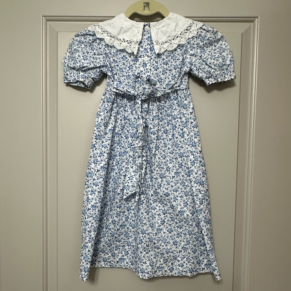 Therese Blue Floral Kids Dress with White Collar